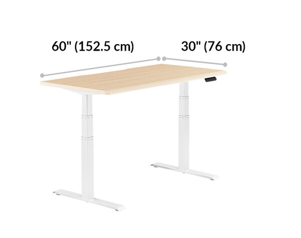 Electric Standing Desk with ComfortEdge&trade; 60x30 Light Wood is 60 inches wide and 30 inches deep