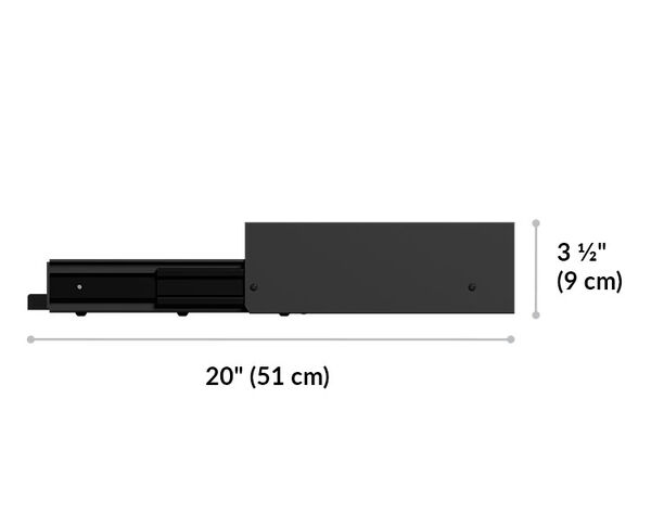 when keyboard tray is pulled out width is 23 5/8 inches long and 3 and a half inches tall