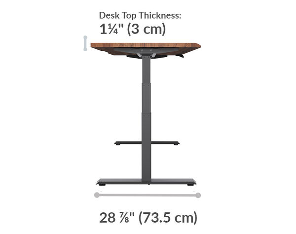 The base of the Electric Standing Desk 72x30 Walnut is 28.88 inches deep
