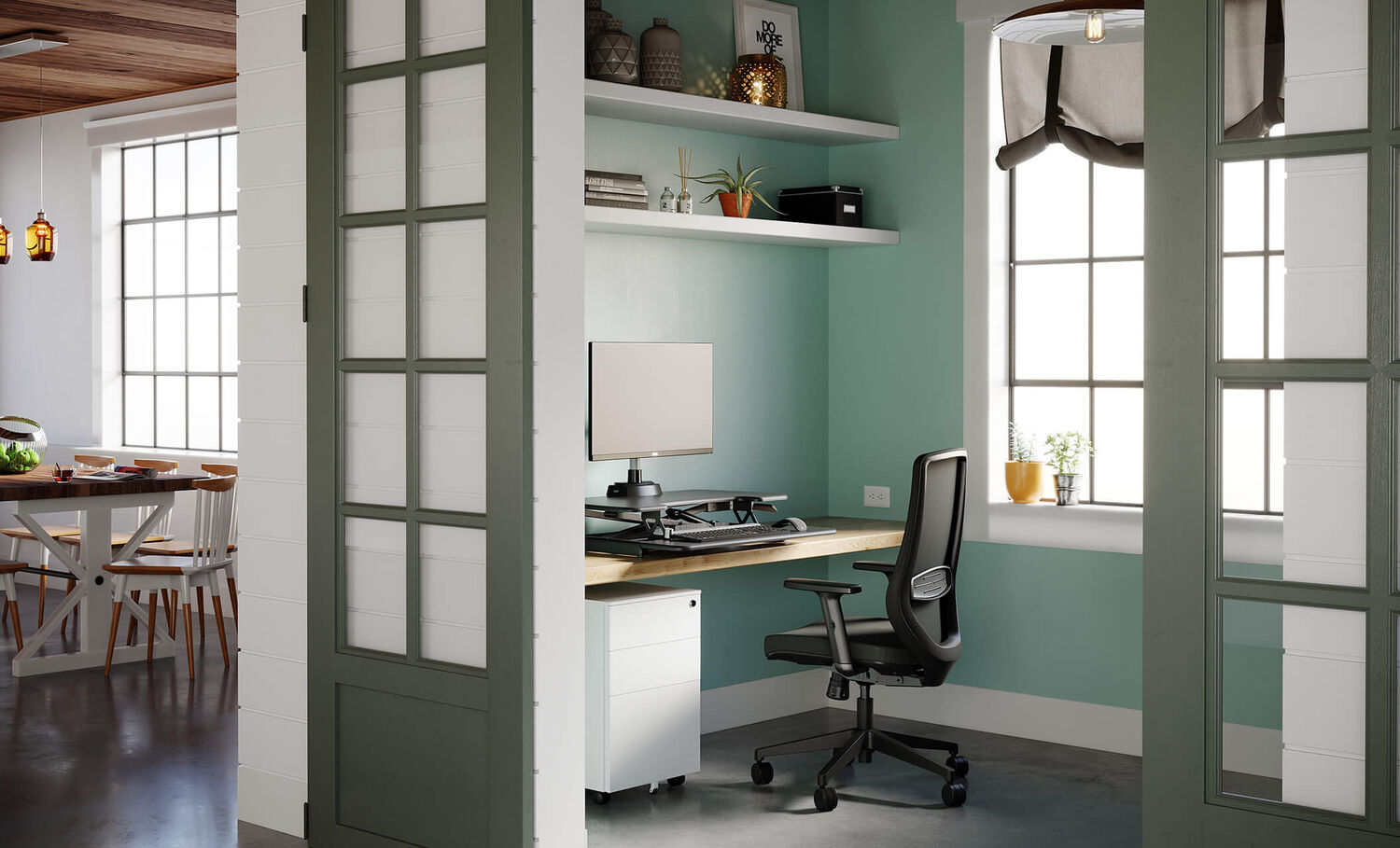 VariDesk Essential Vertical Lift 30 in a home office setting