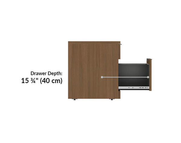 executive lateral file cabinet drawer depth is is 15 and 3 quarter inches. 