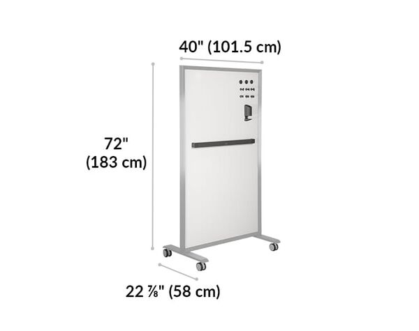 board base meaures 22 and 7 eighth inches deep and 40 inches wide. Skinny feet make for easy storage
