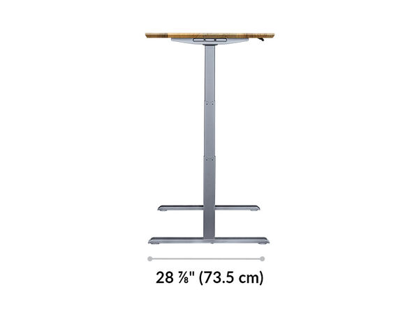 The base of the Electric Standing Desk 72x30 Reclaimed Wood with Silver Legs is 28.88 inches deep