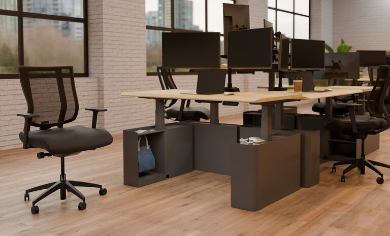 professional setting of cubbies on standing desk