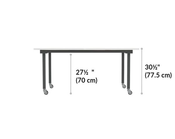 vari conference table is 30 and a half inches tall and 27 and a half inches tall from the ground to under the table