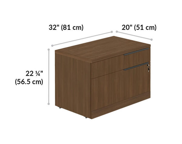 executive lateral file cabinet is 32 inches wide, 20 inches deep, and 22 and a quarter inches tall