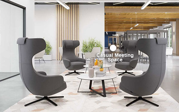 Casual meeting space display that is part of the digital showroom