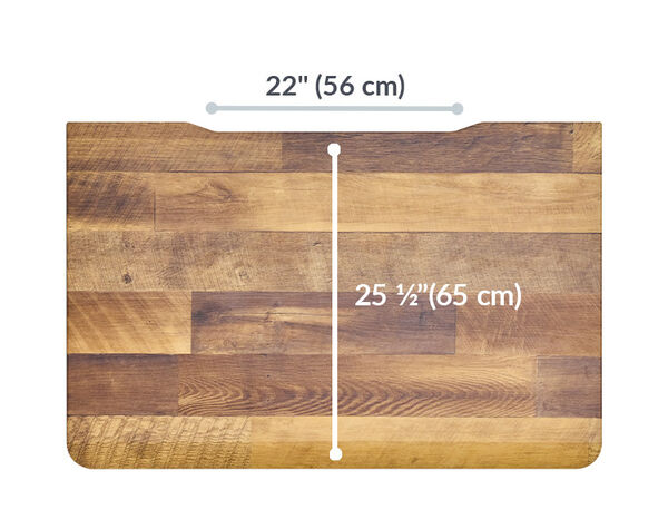 The L-Shape Electric Standing Desk reclaimed wood is 25 to 50 and a half inches high