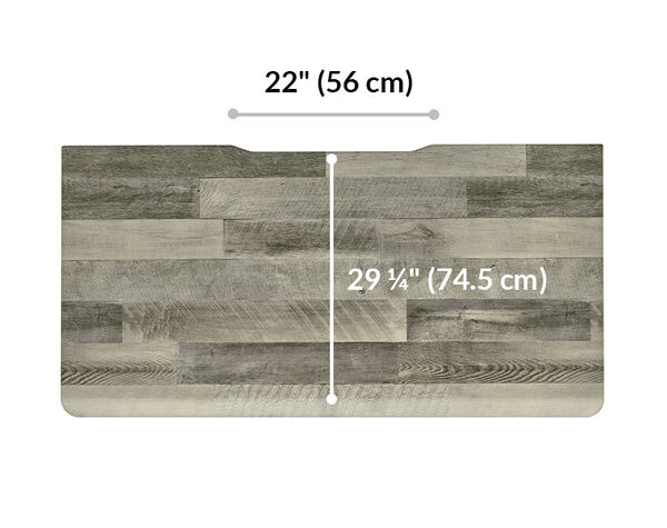 top view of driftwood finish showing specs
