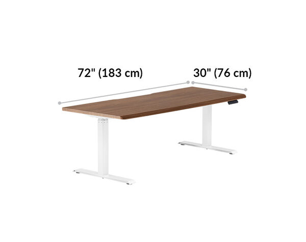 Electric Standing Desk with ComfortEdge&trade; 72x30 walnut is 48 inches wide and 30 inches deep