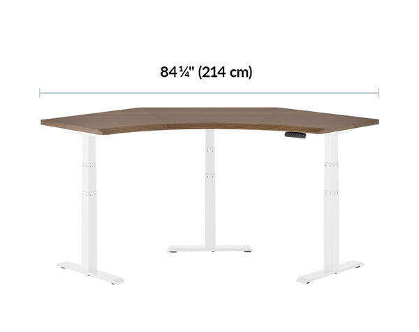 from edge to edge the command center electric standing desk is eighty four and a quarter inches wide