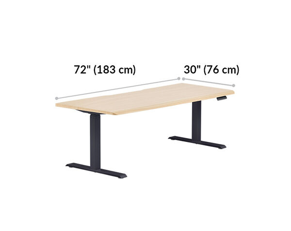 Electric Standing Desk with ComfortEdge&trade; 72x30 light wood with black legs is 48 inches wide and 30 inches deep