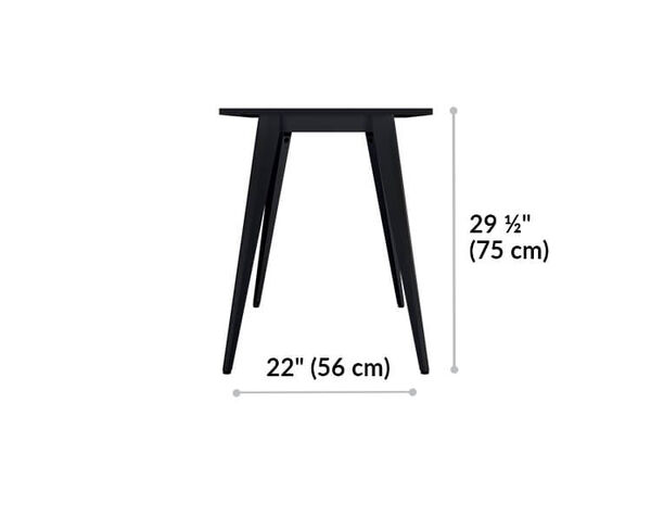 Essential Desk 48x24 Four Leg height is 29 and a half inches inches. Depth between legs is 22 inches. 