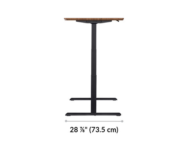 The base of the Electric Standing Desk 60x30  Reclaimed Wood with Silver Legs  28.88 inches deep