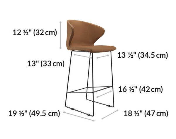 Tall Side Chair side view and is 18 1/2 inches wide.