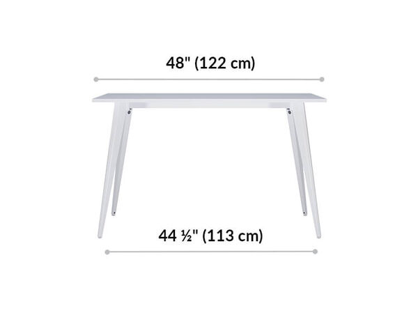 Essential Desk 48x24 Four Leg is 48 inches wide. Width between legs is 44 and a half inches. 