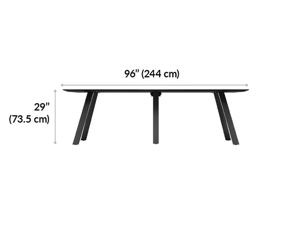 vari conference table is 29 inches tall from the floor to the table top and 96 inches long