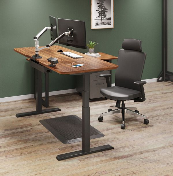 individual workspace with a standing desk, side table, chair and standing mat