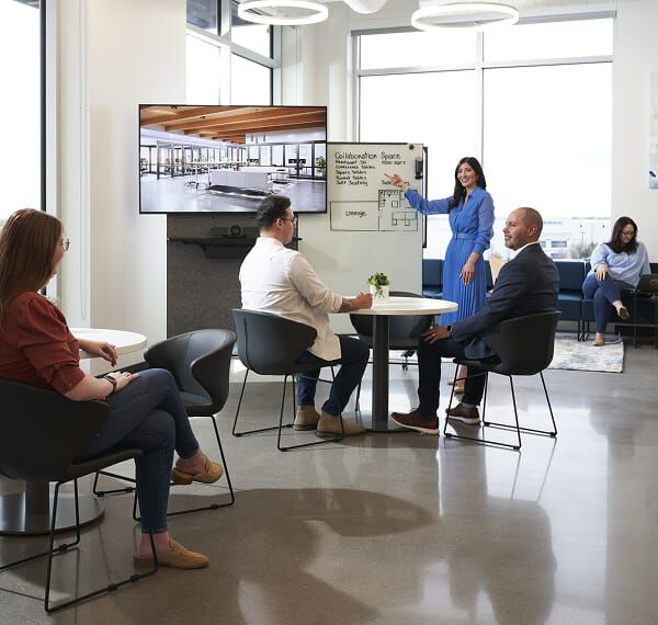 white board presentation with open seating