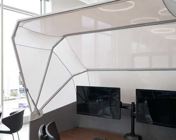 VariFocus&trade; Canopy retracted open on a electric standing desk