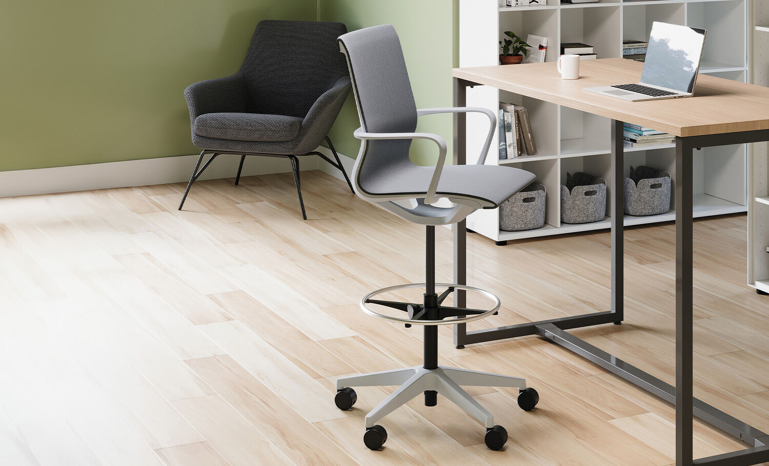office setting with grey studio chair 