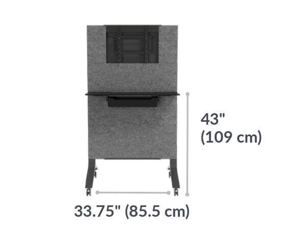 mobile media station height from ground to shelf is 43 inches