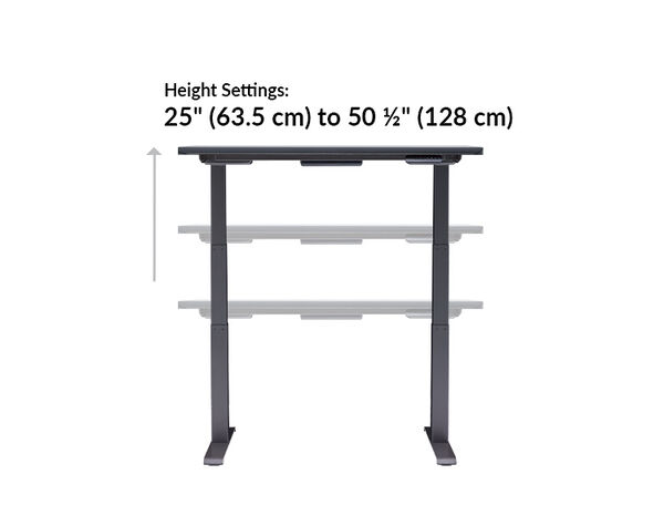 The base of the Electric Standing Desk ComfortEdge&trade; 60x30 Black goes from 25 inches to 50.5 inches tall
