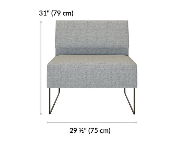 armless seat is 31 inches tall and 29 and a half inches wide