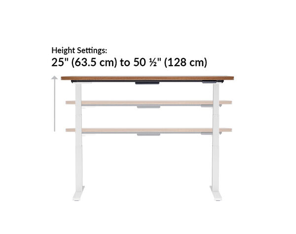 The base of the Electric Standing Desk with ComfortEdge&trade;  72x30 walnut goes from 25 inches to 50.5 inches tall