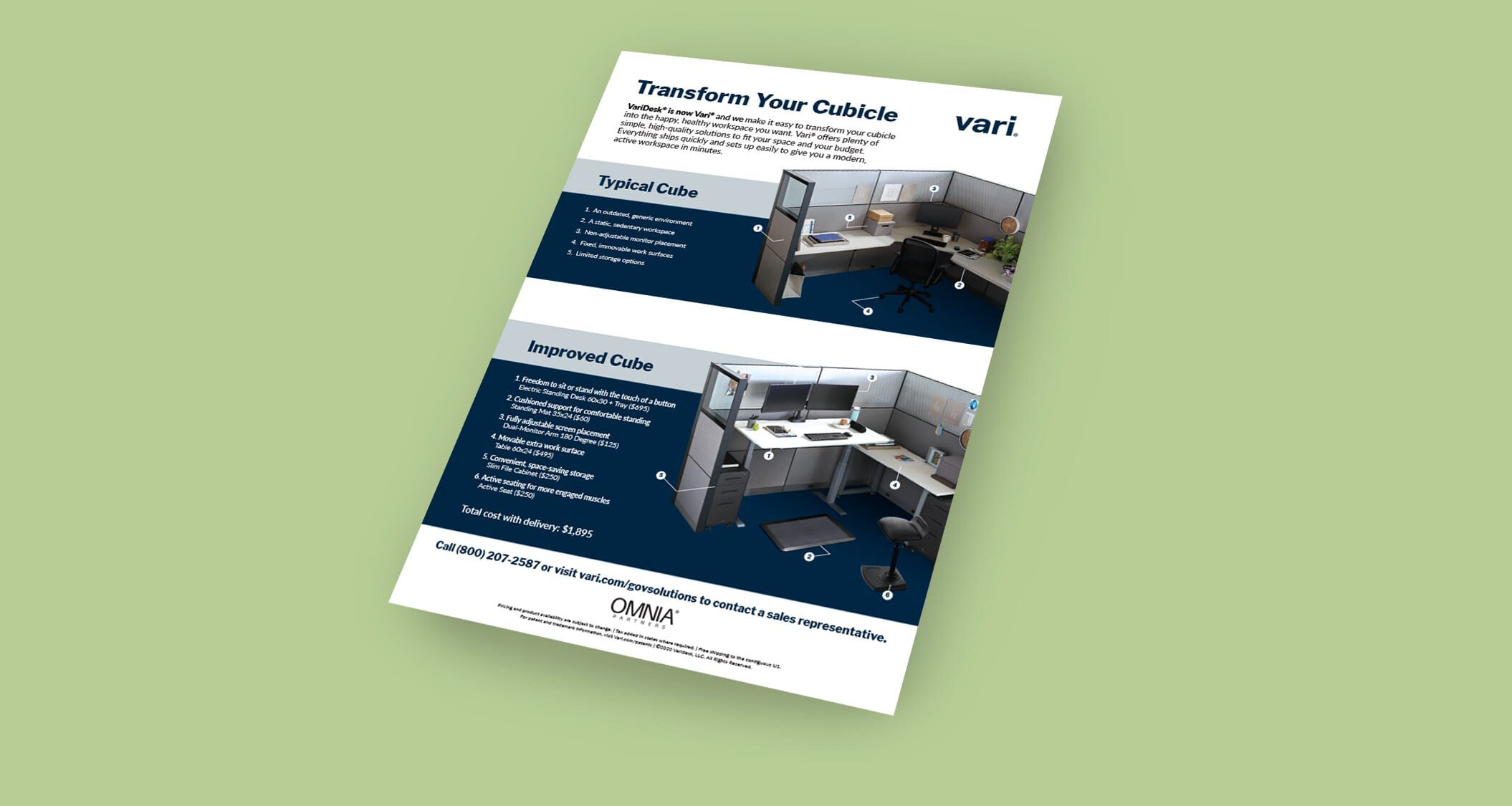 vari transform your cubicle flyer on green background