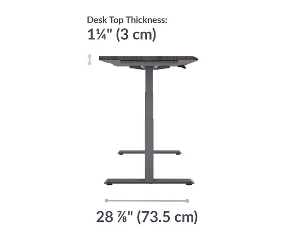 The base of the Electric Standing Desk with ComfortEdge&trade;  60x30 espresso wood and slate is 28.88 inches deep