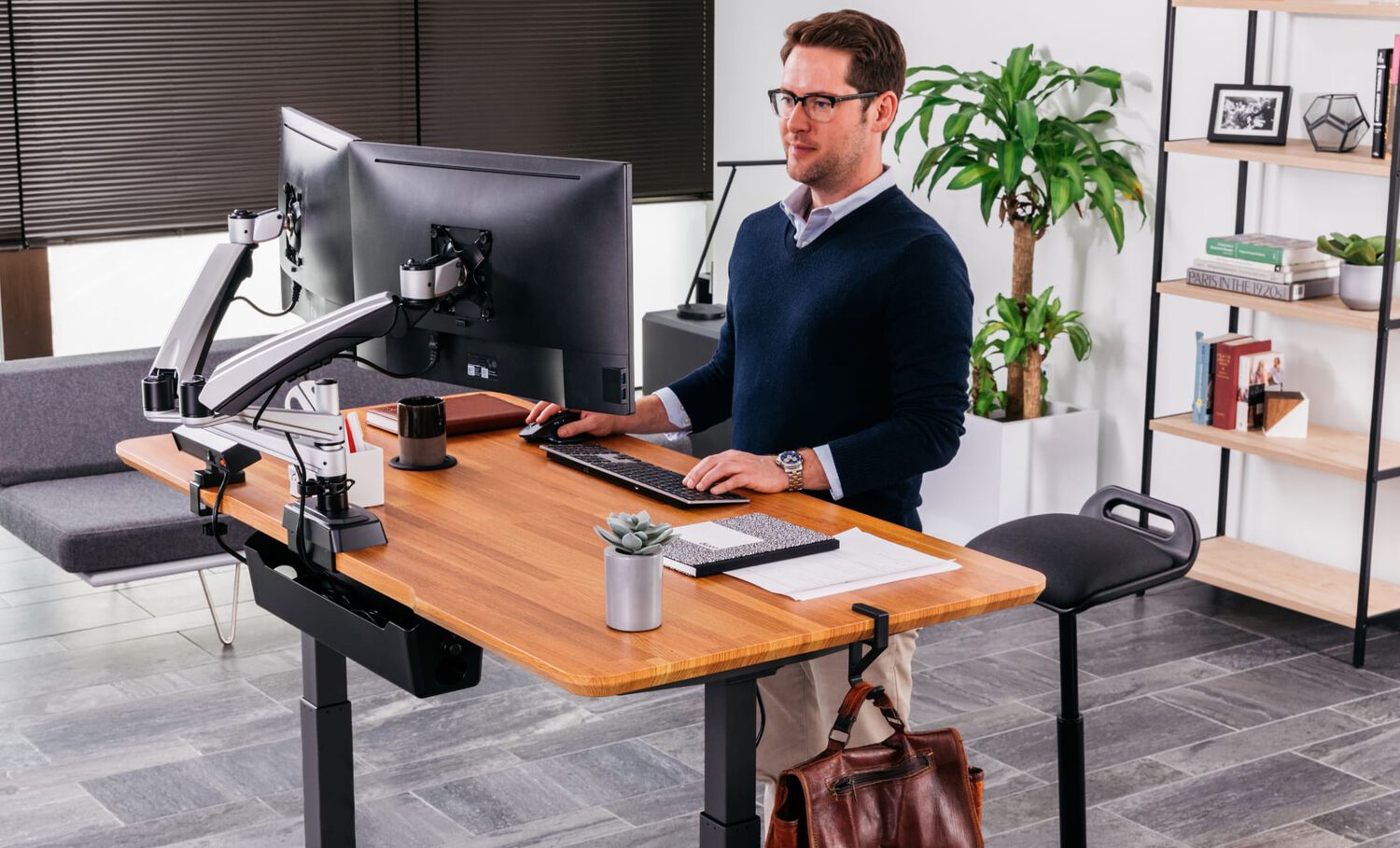 vari electric standing desk in use