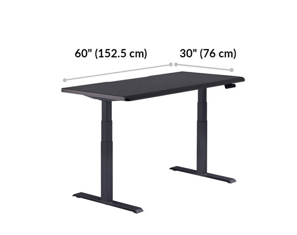 Electric Standing Desk with ComfortEdge&trade; 60x30 black top with black legs is 72 inches wide and 30 inches deep