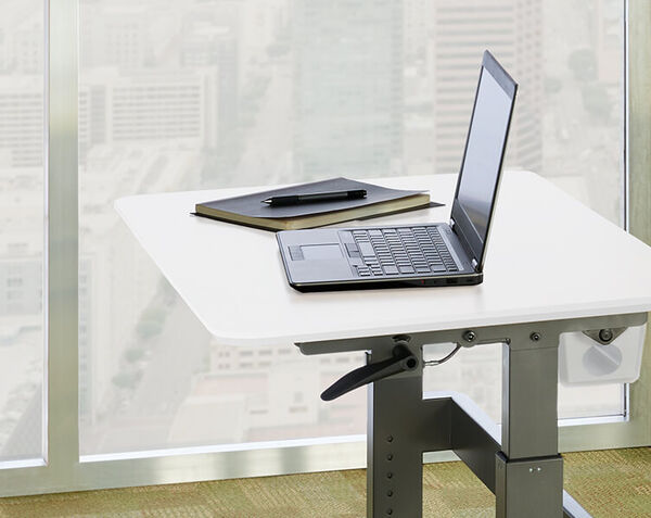 vari standing work station in lowest height setting
