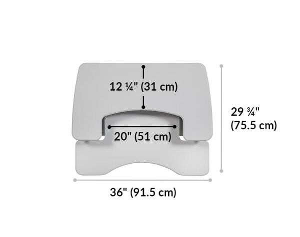 Dimension image that shows the surface area of the desk is 36 inches wide and 29.75 inches deep