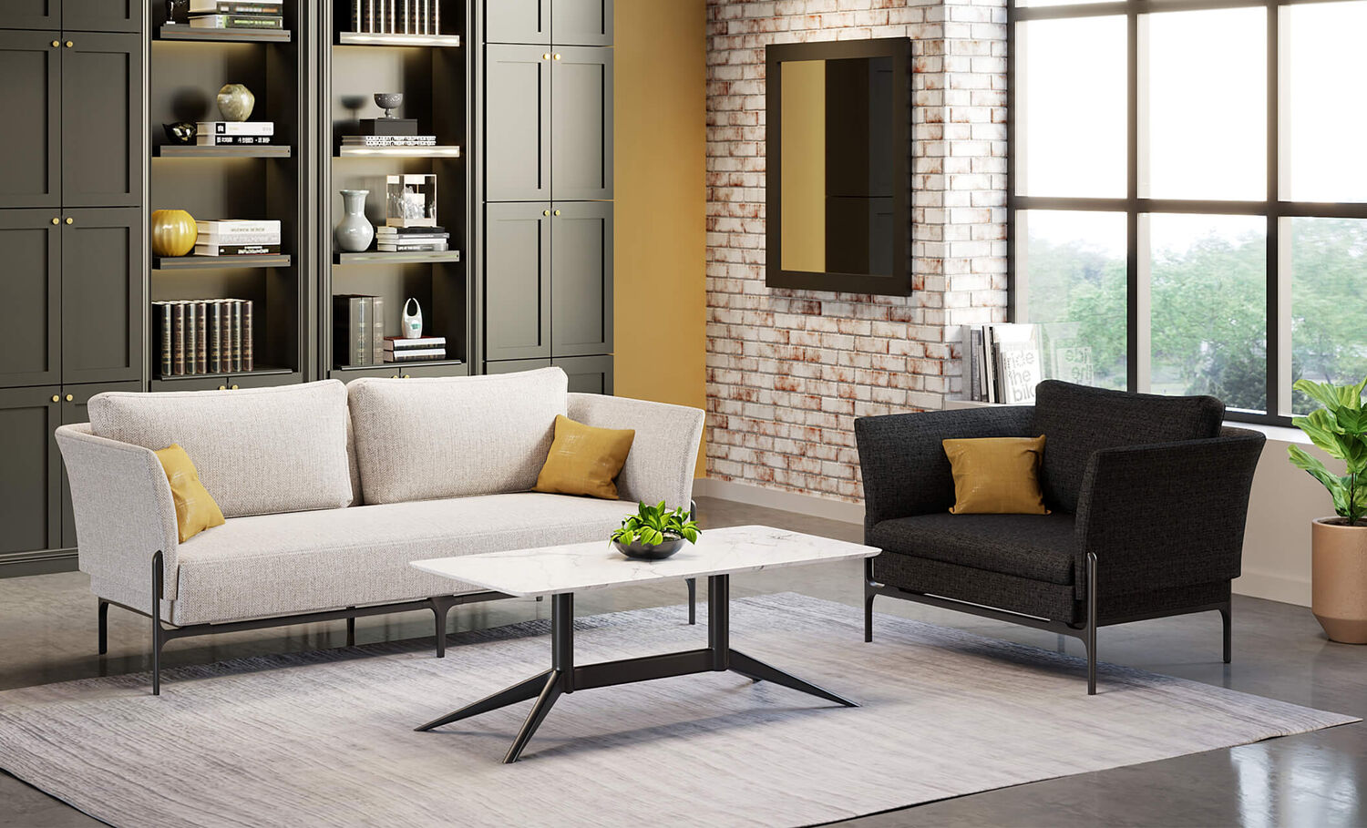 deep grey contemporary chair in a lounge space 