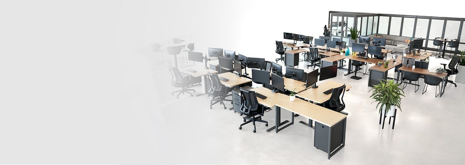 overhead shot of an open office workspace