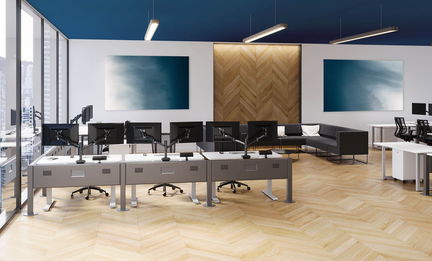 power beams in office setting