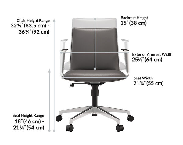 Measurement chart for the Summit Chair, detailing its height, backrest, armrest width, seat width, and seat height range.