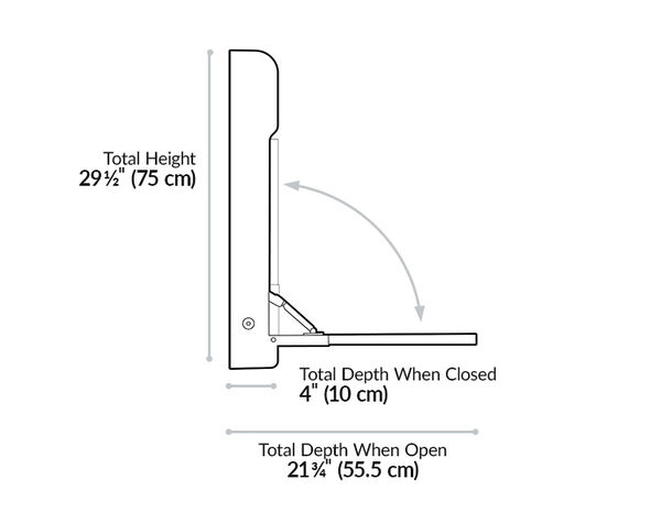 Hide-Away desk has a total height of 29 and a half inches and a total depth of four inches when closed