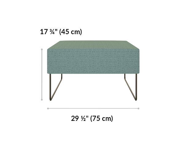 sectional ottoman is 29 and a half inches wide and 17 and a quarter inches tall