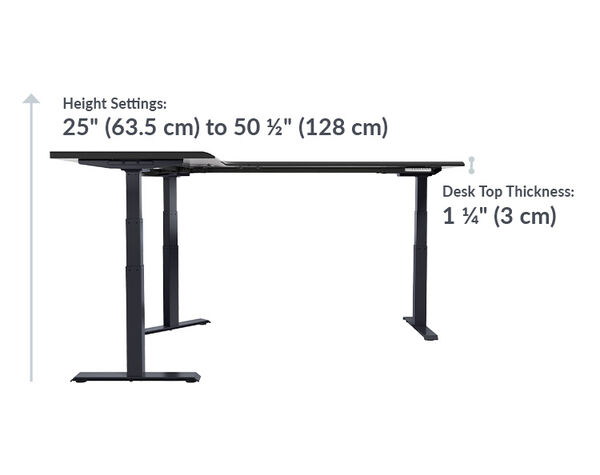 The L-Shape Electric Standing Desk walnut is 25 inches to 50
