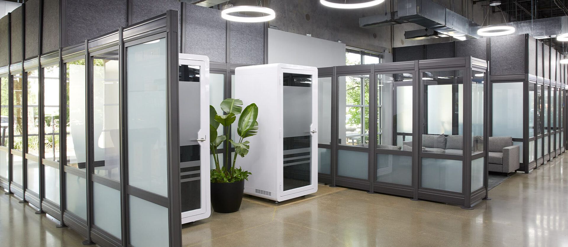open office layout of vari products with privacy booths 