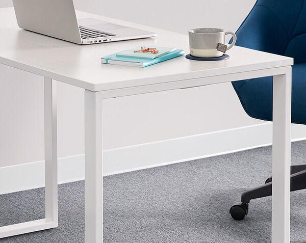 essential desk 48x24 two leg in ashwood used to create home office 