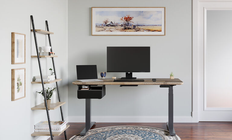 Vari undermount storage mounted on electric standing desk 