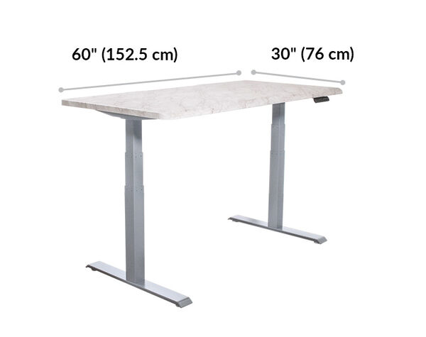 Electric Standing Desk ComfortEdge&trade; 60x30 Marble with Silver Legs is 60 inches wide and 30 inches deep