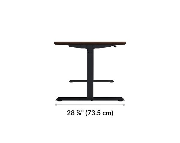 The base of the Electric Standing Desk 72x30 Darkwood is 28.88 inches deep