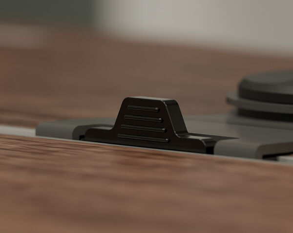 close up view of the base of the tech track tablet stand