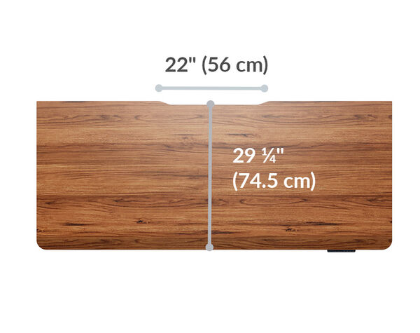The surface of the Electric Standing Desk 72x30 Walnut top is 29.25 inches deep