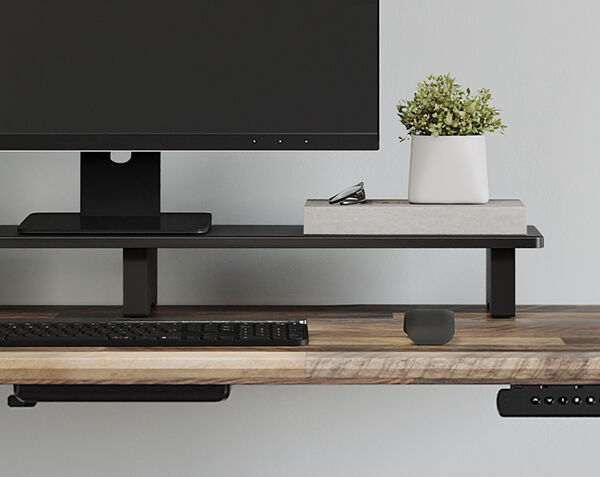 close up of the vari desk shelf assembled